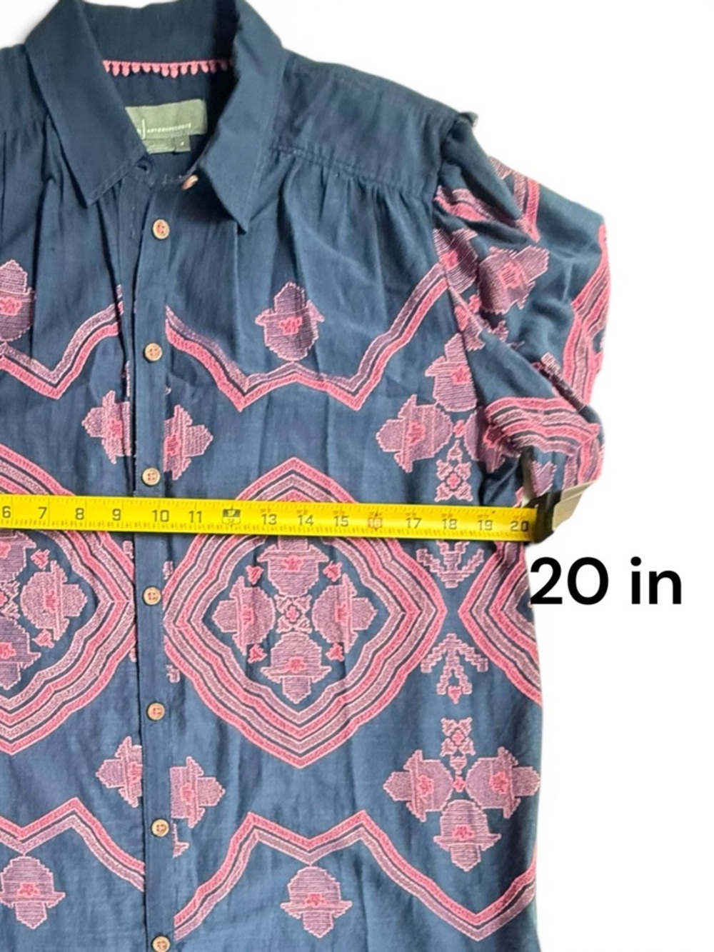 Anthropologie Shirt Women Blue Embroidered Relaxed Button Up Size S - Picture 13 of 13